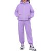 Arshiner Girls 2 Piece Outfit Drop Shoulder Zip Up Hoodies and Sweatpant Clothing Set with Pockets(Lilac)