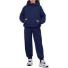 Arshiner Girls 2 Piece Outfit Drop Shoulder Zip Up Hoodies and Sweatpant Clothing Set with Pockets(Navy)