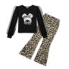 Arshiner Toddler Girls 2 Piece Outfits Fall Clothes Knit Tulle Puff Sleeves Top and Flare Pants Set for Girl 2-8Y(Black-leopard)