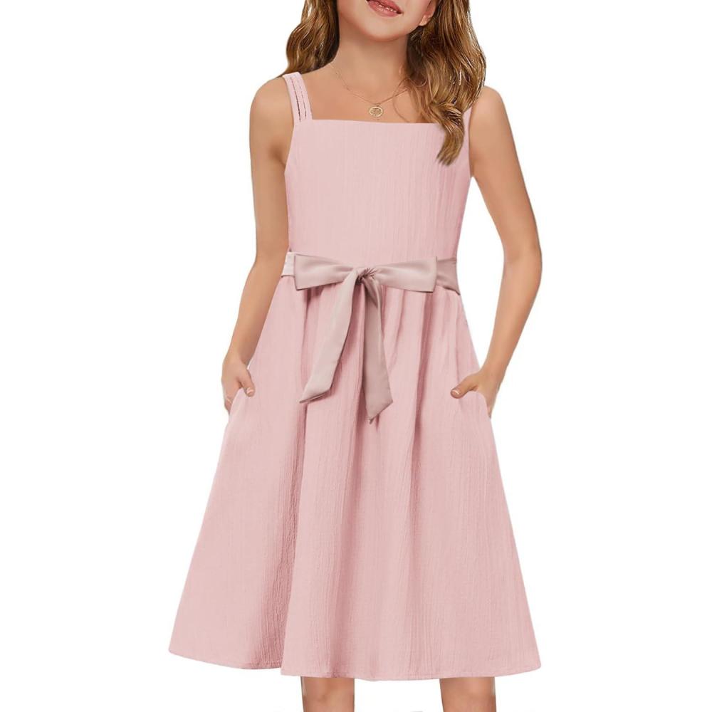 image:imageArshiner Girls Cami Summer Sleeveless Bow Tie Casual Sundress with Pockets for 512 YPink