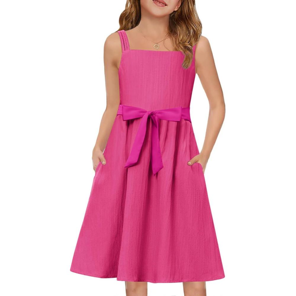 image:imageArshiner Girls Cami Summer Sleeveless Bow Tie Casual Sundress with Pockets for 512 YRose Red