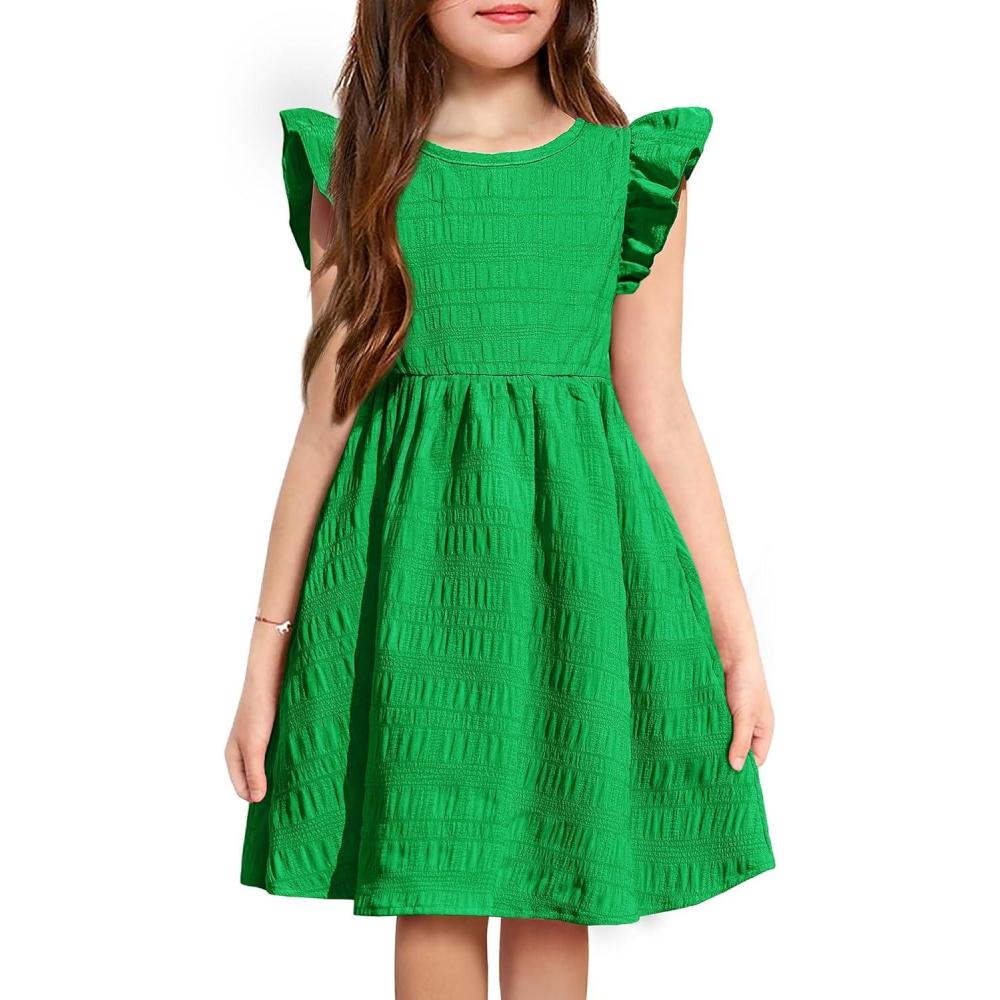 image:imageArshiner Girls Dress Casual Ruffle Sleeveless A Line Summer Dresses with Pockets 412 YearsGreen