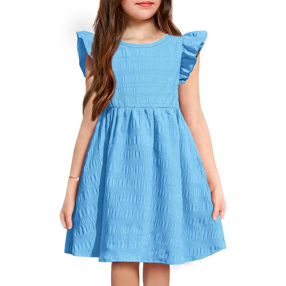 image:imageArshiner Girls Dress Casual Ruffle Sleeveless A Line Summer Dresses with Pockets 412 YearsLight Blue