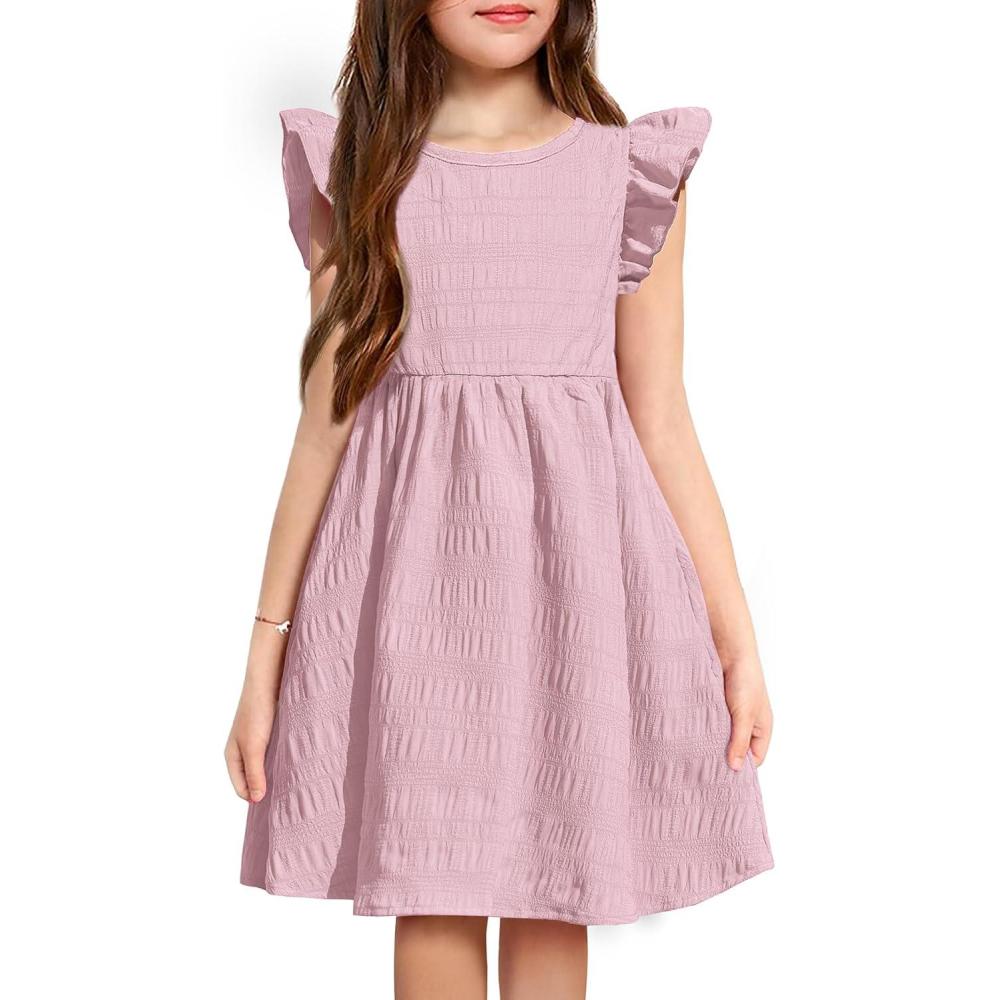 image:imageArshiner Girls Dress Casual Ruffle Sleeveless A Line Summer Dresses with Pockets 412 YearsPink
