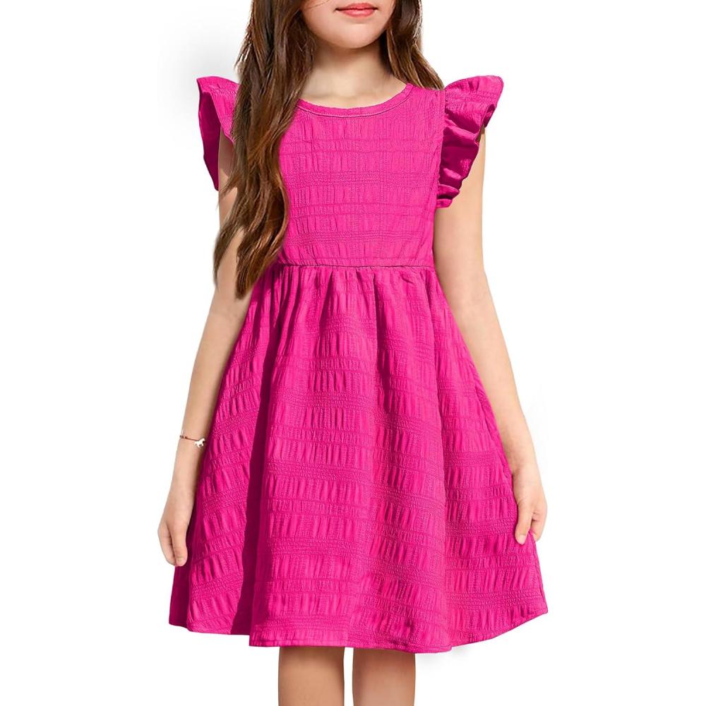 image:imageArshiner Girls Dress Casual Ruffle Sleeveless A Line Summer Dresses with Pockets 412 YearsRose Red