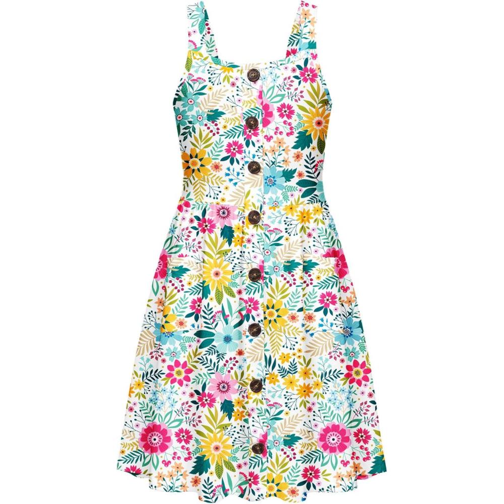 image:imageArshiner Girls Spaghetti Strap Button Down Midi Sleeveless Summer Casual Sundress Aline Dress with PocketsMulticoloured Floral
