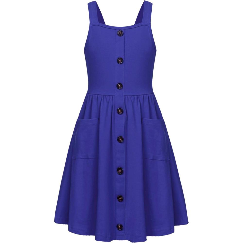 image:imageArshiner Girls Spaghetti Strap Button Down Midi Sleeveless Summer Casual Sundress Aline Dress with PocketsSky Blue