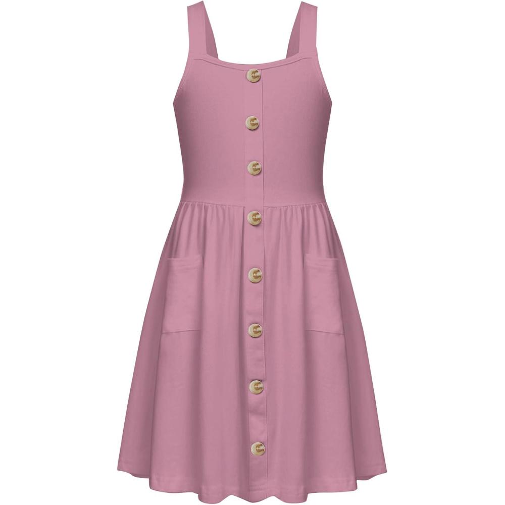 image:imageArshiner Girls Spaghetti Strap Button Down Midi Sleeveless Summer Casual Sundress Aline Dress with PocketsWineberry
