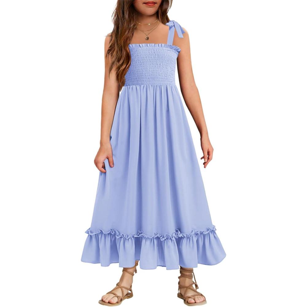 image:imageArshiner Girls Summer Dress Boho Beach Casual Smocked Maxi Dresses 613 YearsBlue