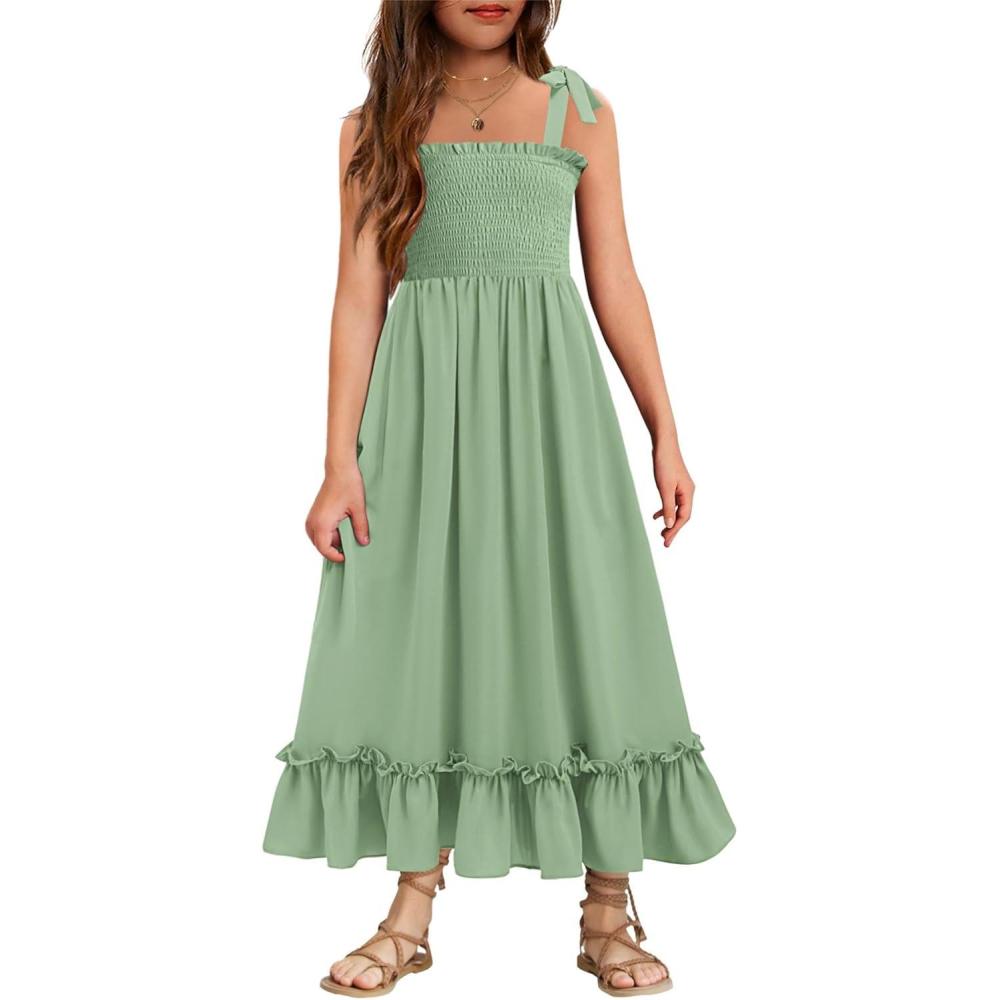 image:imageArshiner Girls Summer Dress Boho Beach Casual Smocked Maxi Dresses 613 YearsGreen