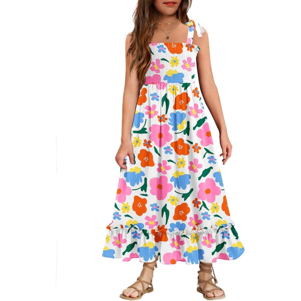 image:imageArshiner Girls Summer Dress Boho Beach Casual Smocked Maxi Dresses 613 YearsPink Floral