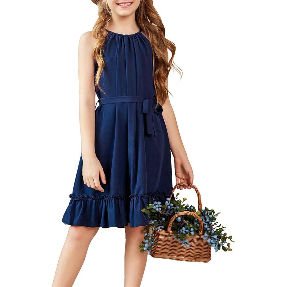 image:imageArshiner Girls Summer Dress Halter Neck Sundress ALine Swing Party DressesA Blue