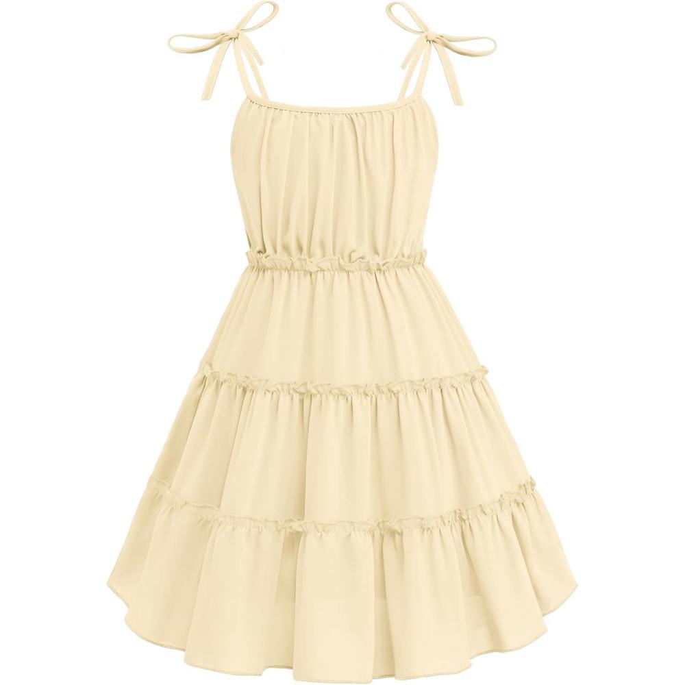 image:imageArshiner Girls Summer Sundress Boho Spaghetti Strap Ruffled Tiered Dresses Casual Midi Cami DressBeige