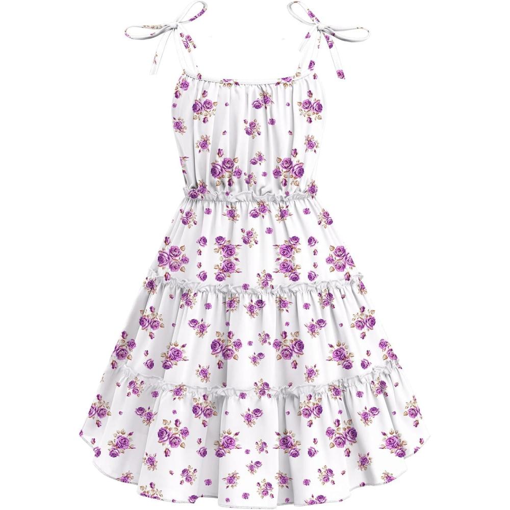 image:imageArshiner Girls Summer Sundress Boho Spaghetti Strap Ruffled Tiered Dresses Casual Midi Cami DressPurplefloral