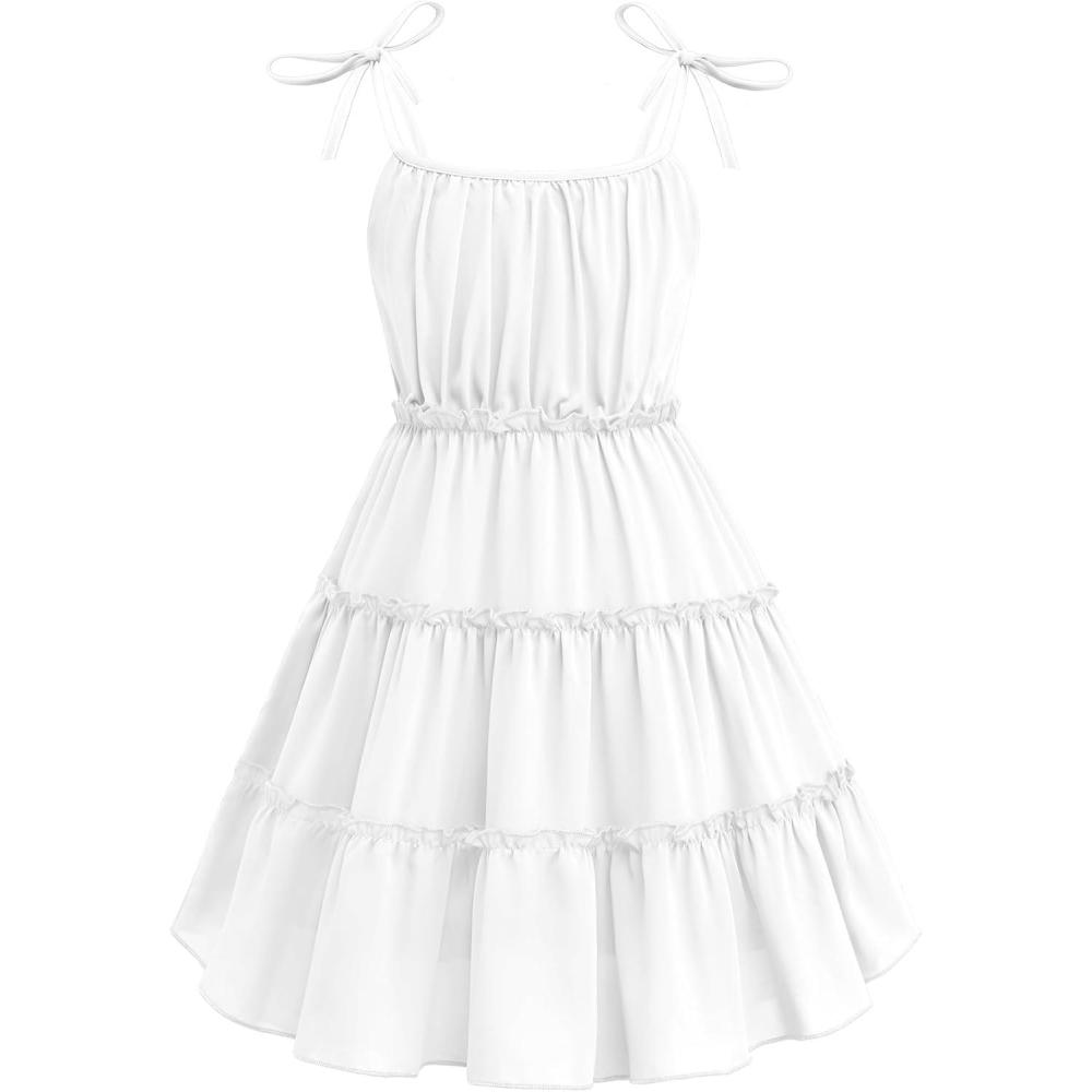 image:imageArshiner Girls Summer Sundress Boho Spaghetti Strap Ruffled Tiered Dresses Casual Midi Cami DressWhite