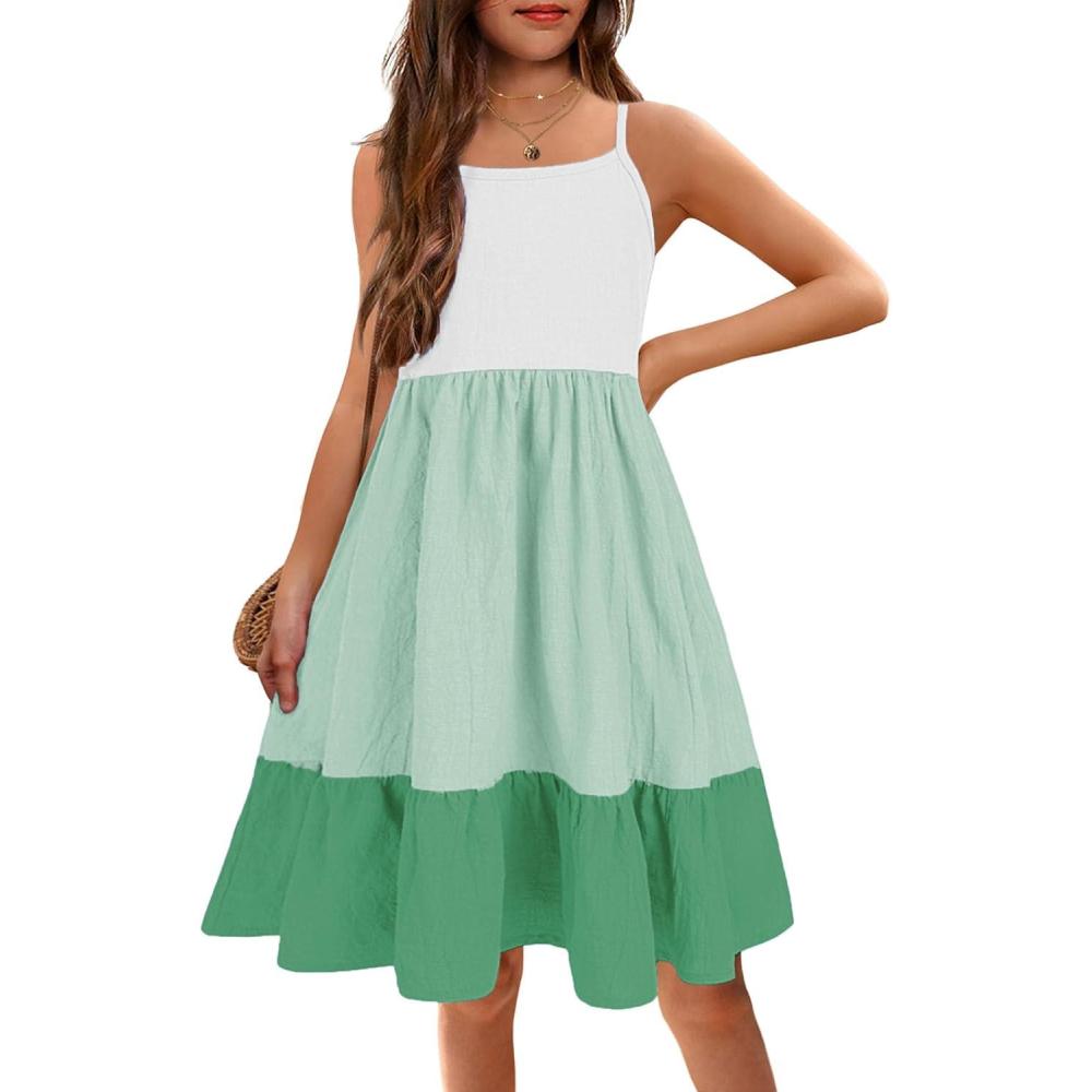 image:imageArshiner Girls Summer Sundress Spaghetti Strap Solid Linen Midi Dress Casual Cami DressesWhitegreen