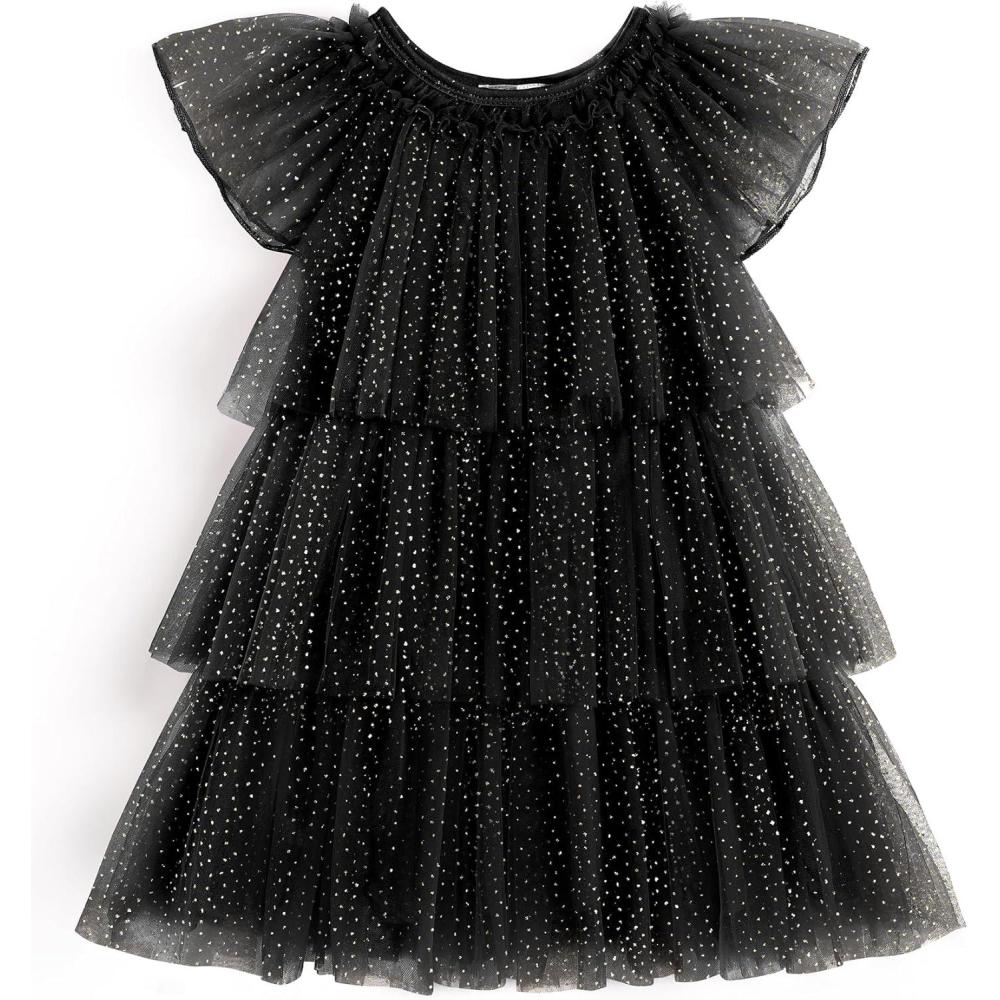 image:imageArshiner Girls Tulle Dress Toddler Layered Tutu Dresses Rainbow Sequin Summer Party Birthday Wedding Cake Dress Photo ShootBlack Sequin