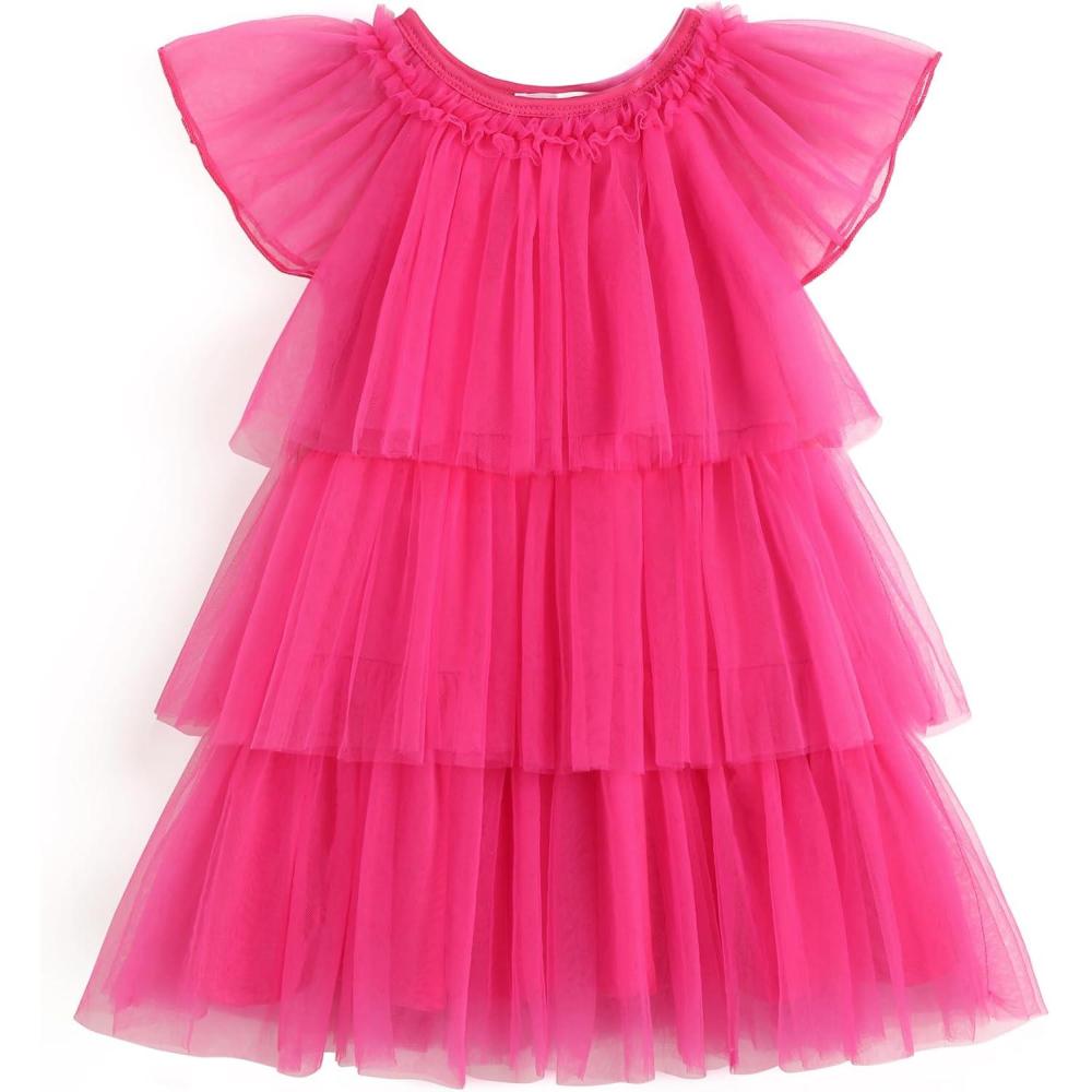 image:imageArshiner Girls Tulle Dress Toddler Layered Tutu Dresses Rainbow Sequin Summer Party Birthday Wedding Cake Dress Photo ShootPink