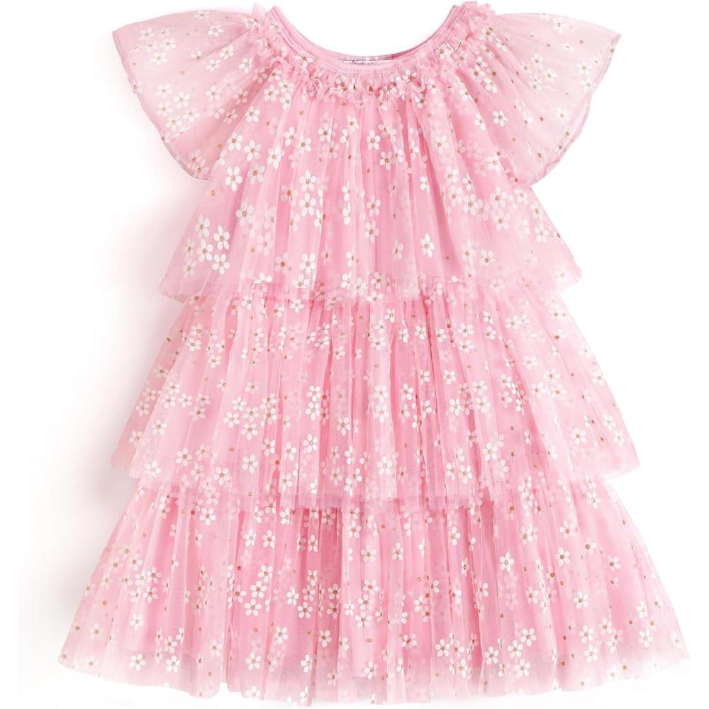 image:imageArshiner Girls Tulle Dress Toddler Layered Tutu Dresses Rainbow Sequin Summer Party Birthday Wedding Cake Dress Photo ShootPink Flower