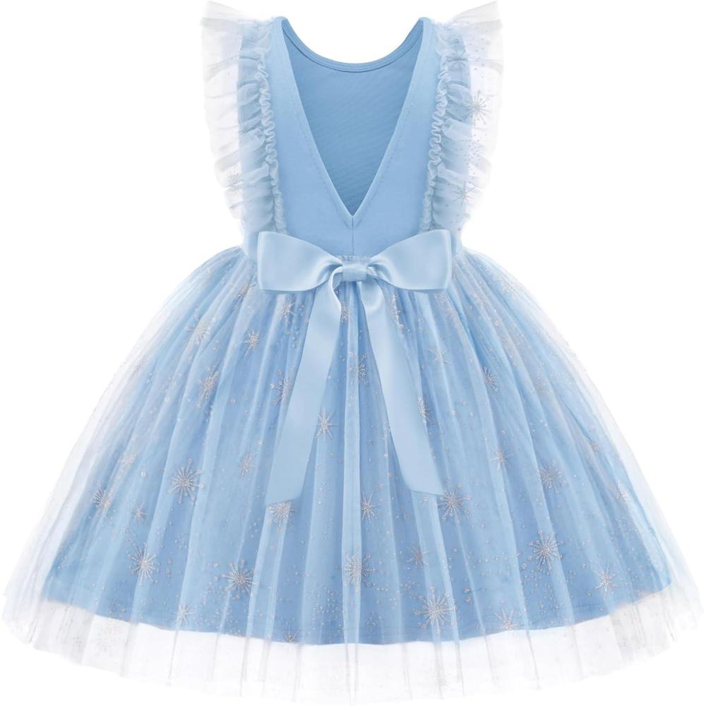 image:imageArshiner Toddler Dress Summer Ruffle Sleeve VBack Tie Waist Flower Girl Dresses Wedding Tulle Outfit 28YBlue Snow