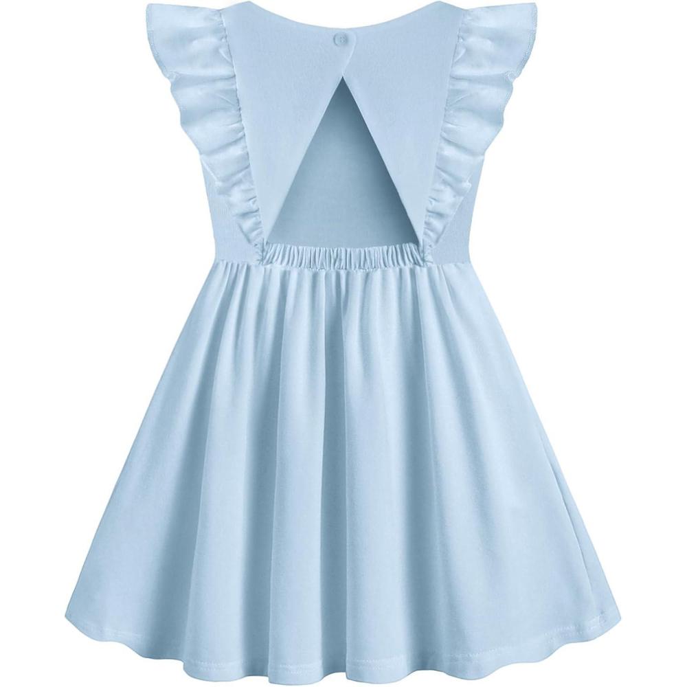 image:imageArshiner Toddler Girl Dresses Ruffle Sleeve Dress for Girl Kids Summer Casual Beach Backless Sundresses with Pockets 26TBlue