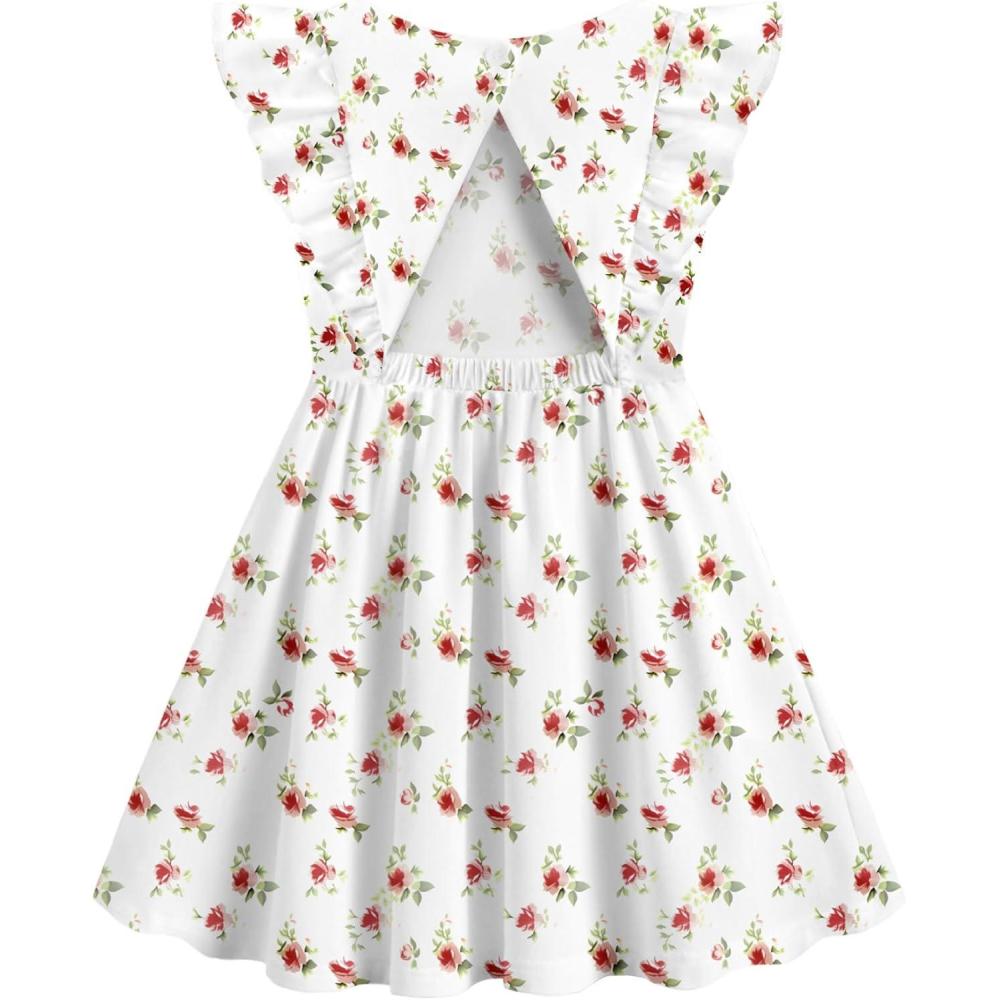 image:imageArshiner Toddler Girl Dresses Ruffle Sleeve Dress for Girl Kids Summer Casual Beach Backless Sundresses with Pockets 26TFloral