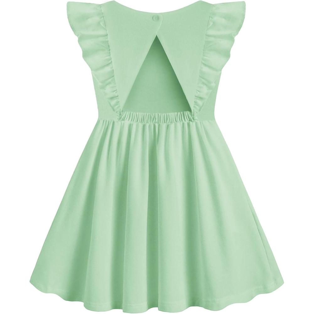 image:imageArshiner Toddler Girl Dresses Ruffle Sleeve Dress for Girl Kids Summer Casual Beach Backless Sundresses with Pockets 26TGreen