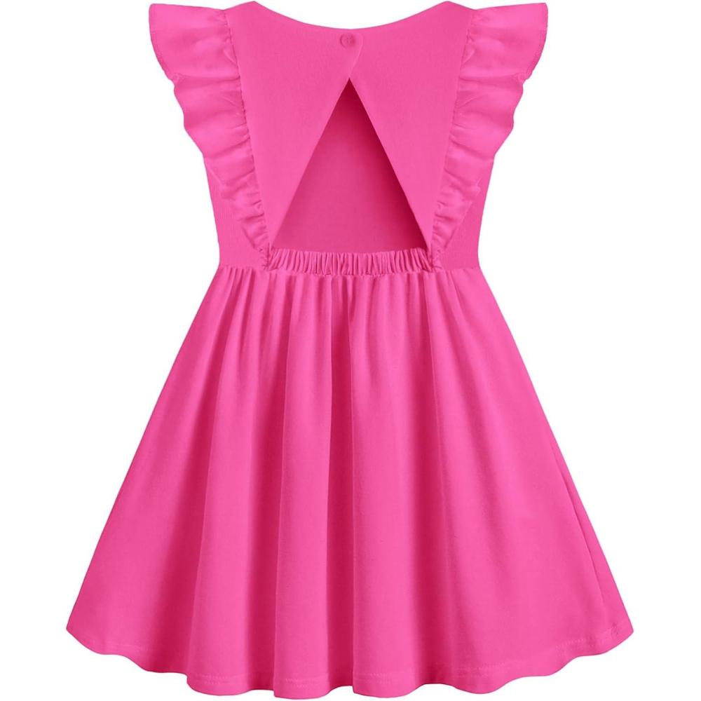 image:imageArshiner Toddler Girl Dresses Ruffle Sleeve Dress for Girl Kids Summer Casual Beach Backless Sundresses with Pockets 26TRose Red