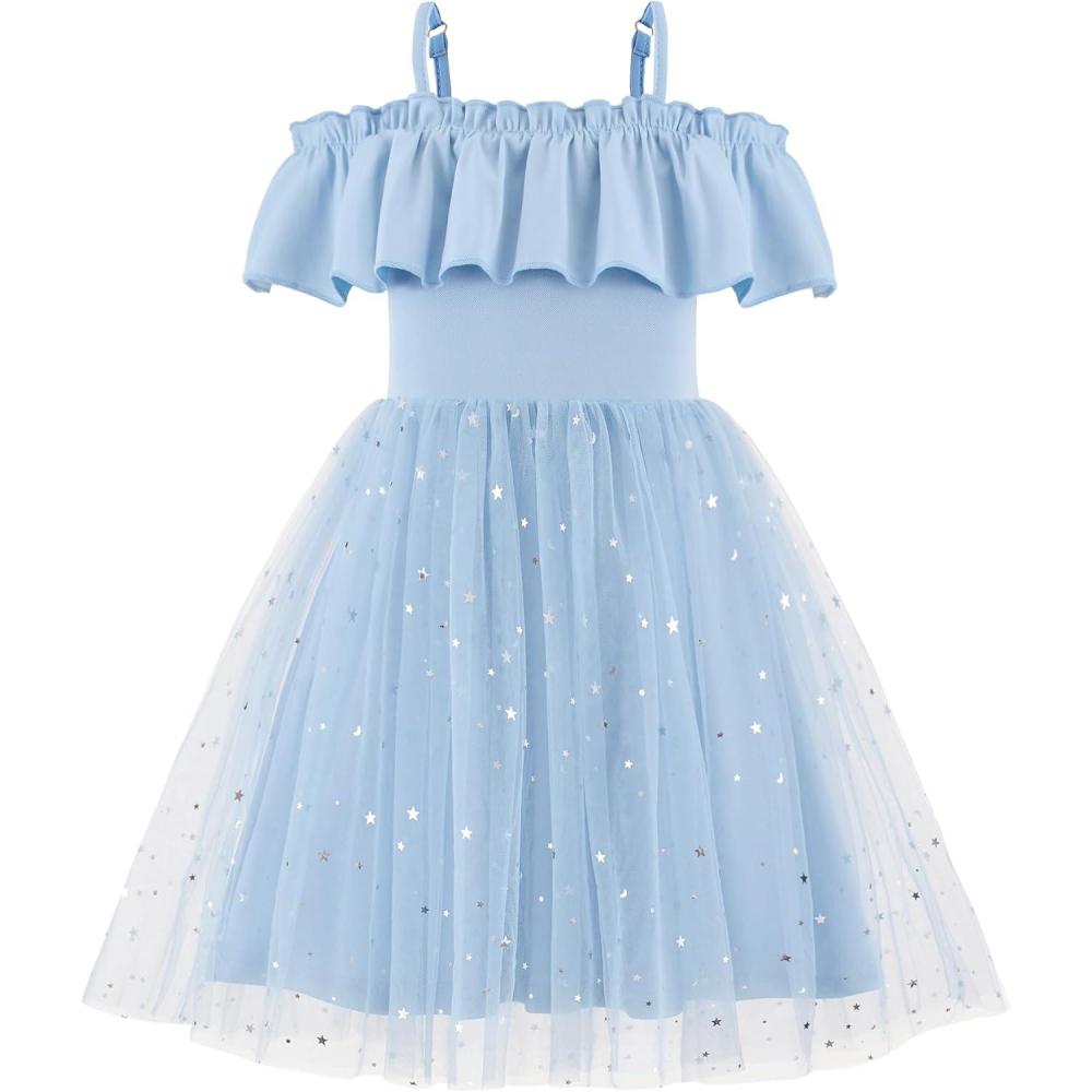 image:imageArshiner Toddler Girl Tulle Dress Girls Sequin Summer Dresses Off Shoulder Flutter Formal Birthday Party Princess DressBlue