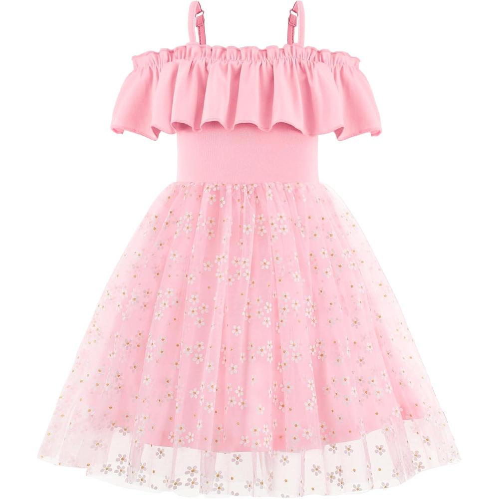image:imageArshiner Toddler Girl Tulle Dress Girls Sequin Summer Dresses Off Shoulder Flutter Formal Birthday Party Princess DressPinkdaisy