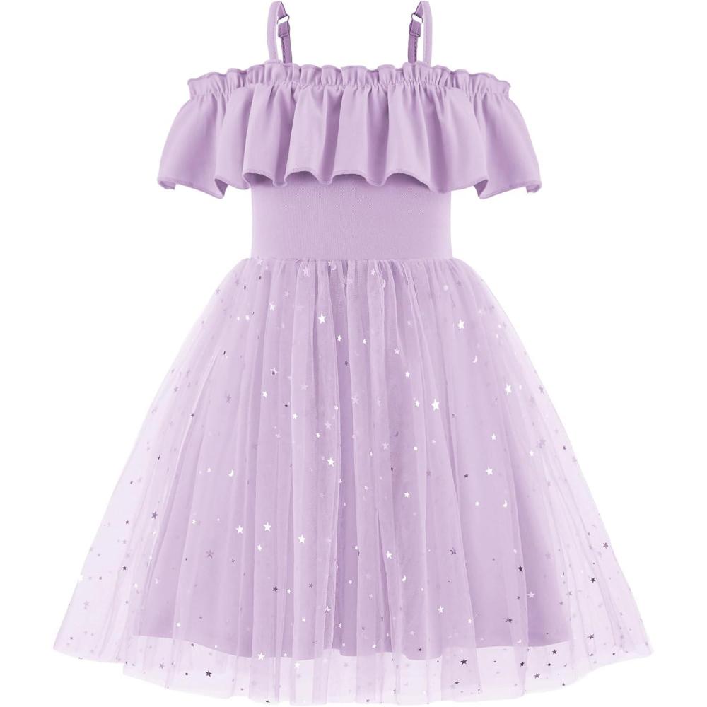 image:imageArshiner Toddler Girl Tulle Dress Girls Sequin Summer Dresses Off Shoulder Flutter Formal Birthday Party Princess DressPurple