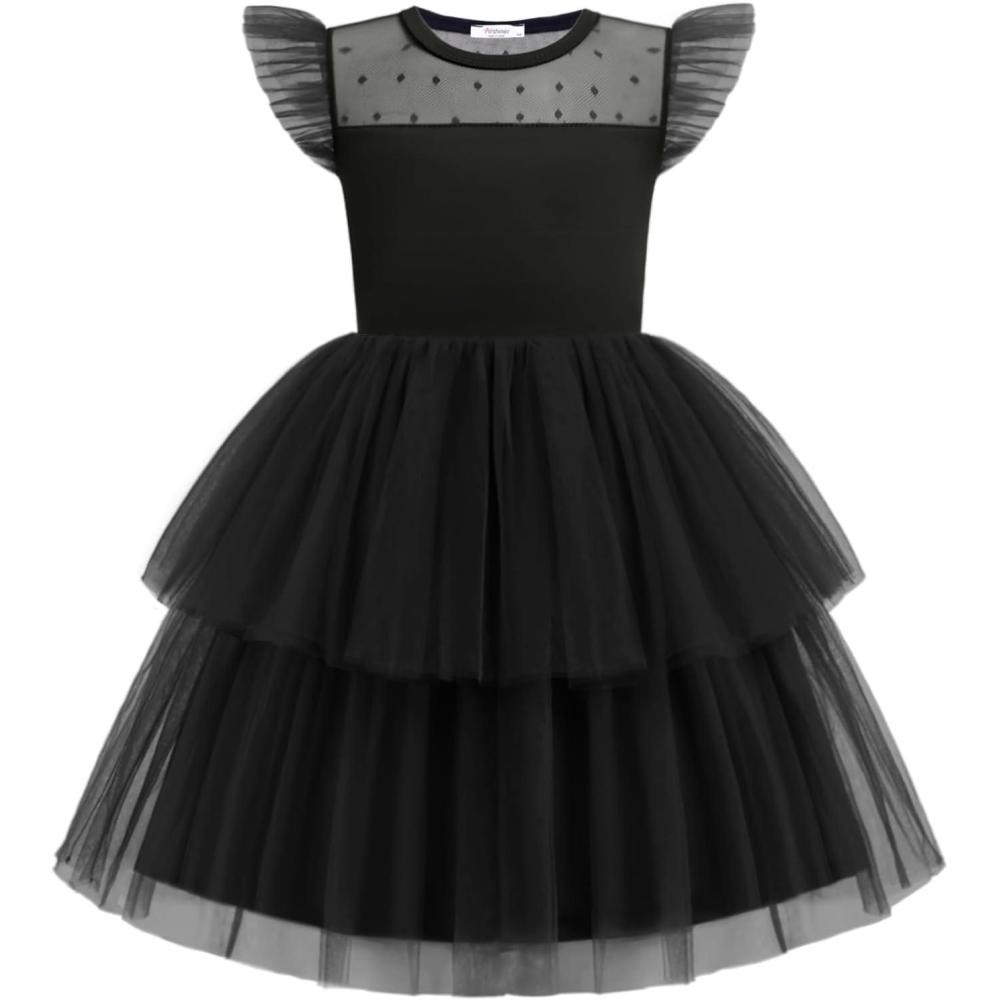 image:imageArshiner Toddler Girls Tutu Sundress Ruffle Sleeve Double Fluffy Tiered Tulle Summer Dresses for Kids 28YBlack
