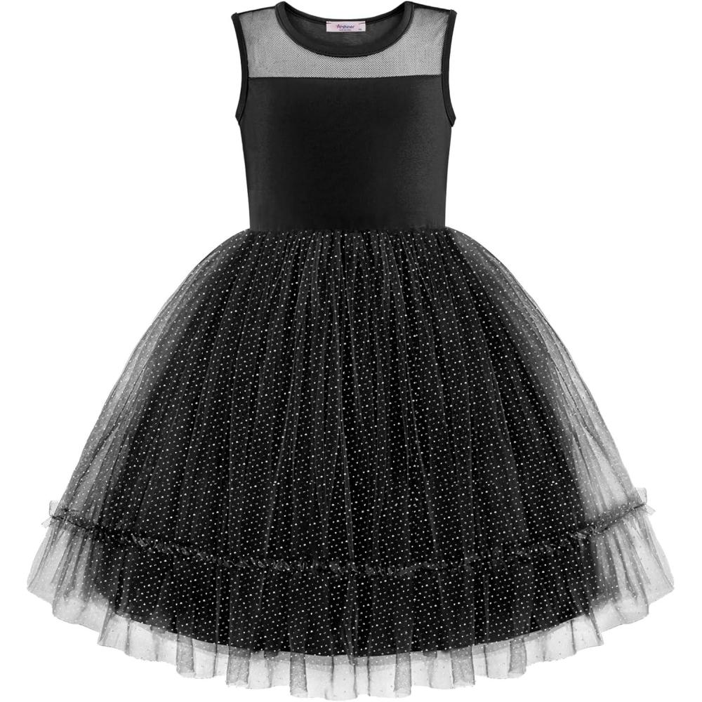 image:imageArshiner Toddler Sleeveless Formal Dress Fancy Cute Tulle Glitter Party Holiday Kids DressesBlack