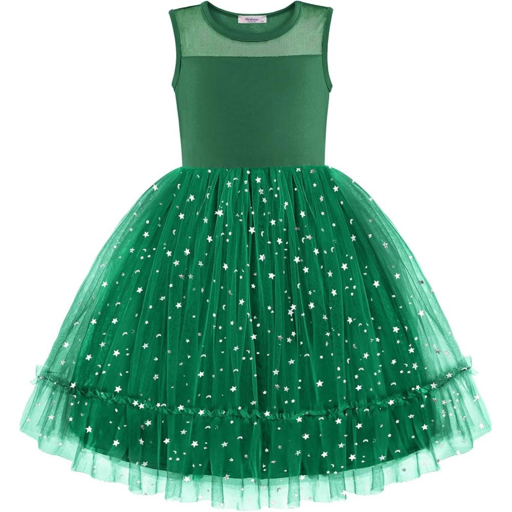 image:imageArshiner Toddler Sleeveless Formal Dress Fancy Cute Tulle Glitter Party Holiday Kids DressesDark Green