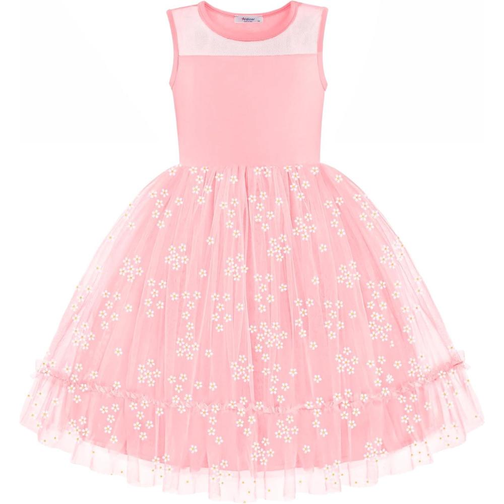 image:imageArshiner Toddler Sleeveless Formal Dress Fancy Cute Tulle Glitter Party Holiday Kids DressesPink Floral