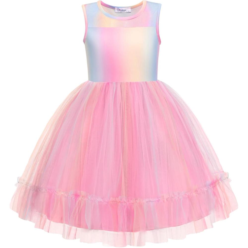 image:imageArshiner Toddler Sleeveless Formal Dress Fancy Cute Tulle Glitter Party Holiday Kids DressesRainbow