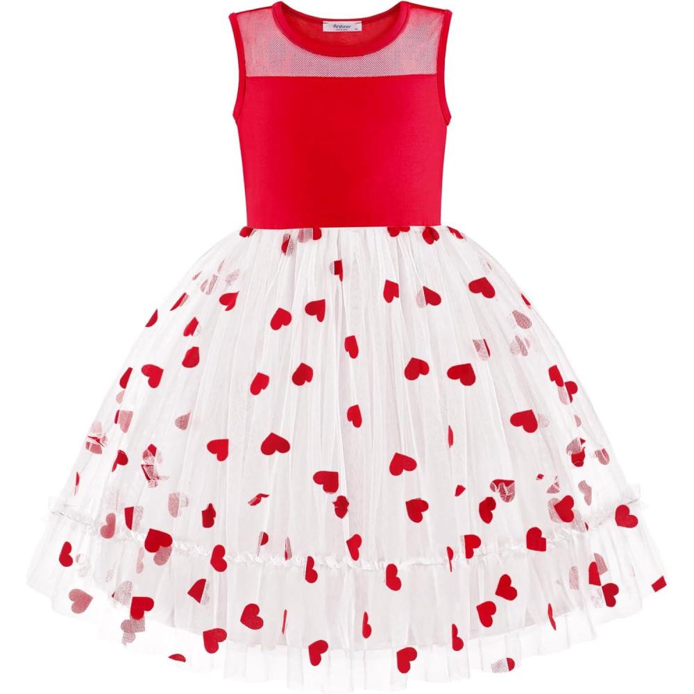 image:imageArshiner Toddler Sleeveless Formal Dress Fancy Cute Tulle Glitter Party Holiday Kids DressesRed Heart