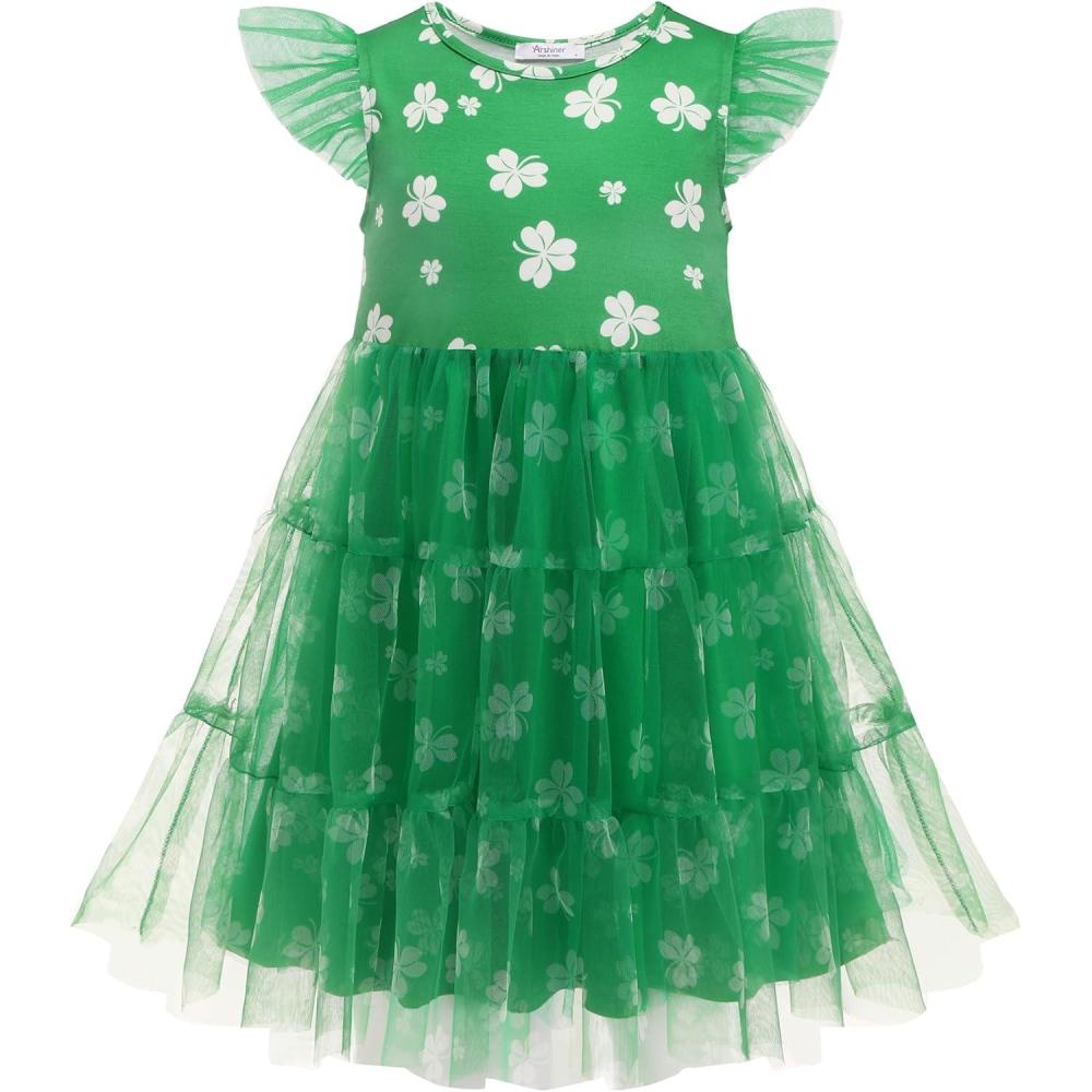 image:imageArshiner Toddler Tutu Dress Girls Rainbow Tulle Dresses Ruffle Tiered Swing Twirly Summer Sundress Size 26Green Clover