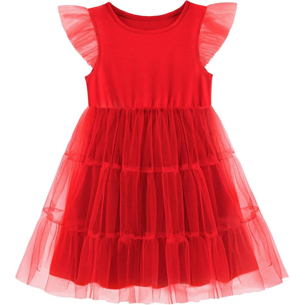 image:imageArshiner Toddler Tutu Dress Girls Rainbow Tulle Dresses Ruffle Tiered Swing Twirly Summer Sundress Size 26Red