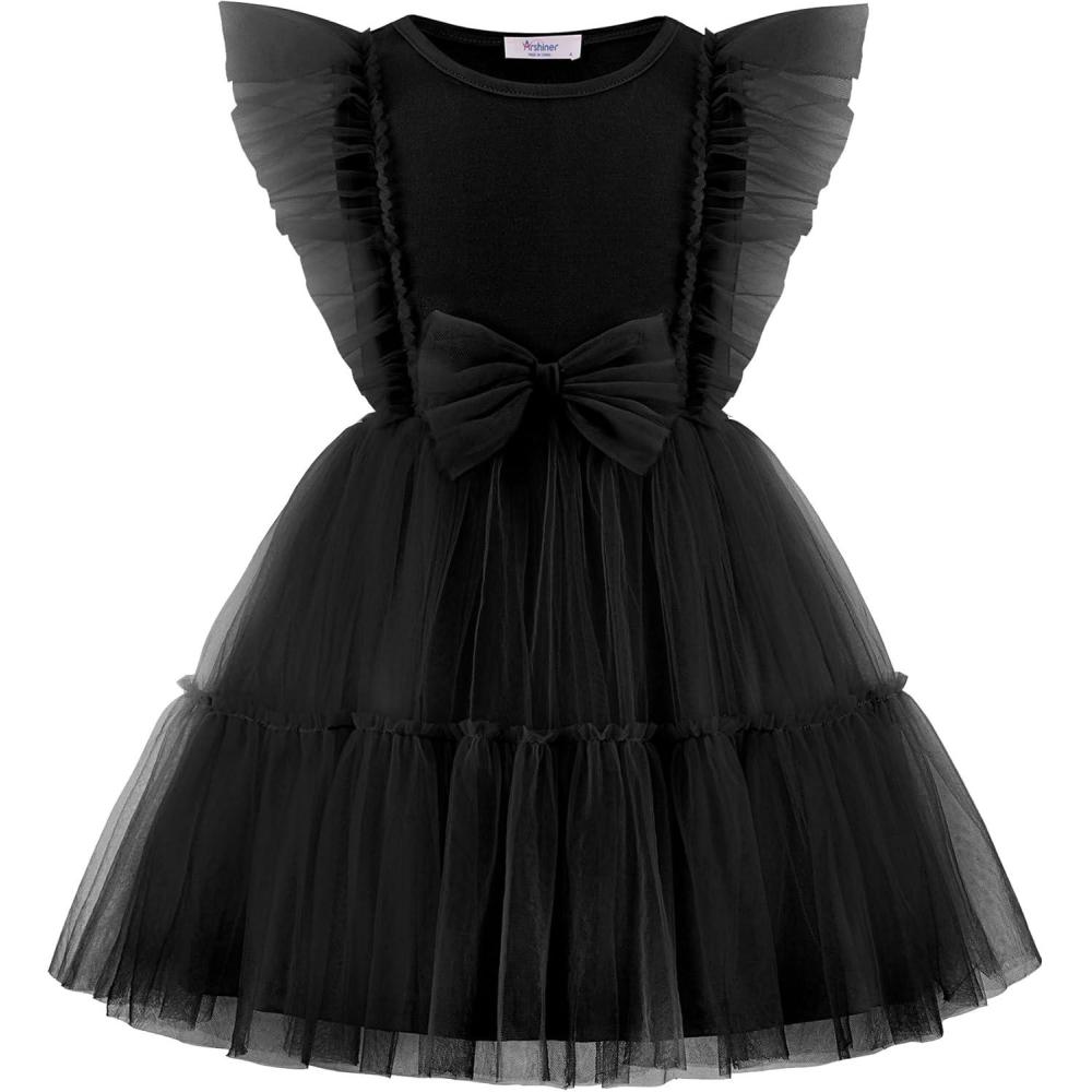 image:imageArshiner Toddler Tutu Dress Girls Tulle Ruffle Bowknot Dresses Summer Wedding Birthday Party Formal Princess Dress 26TBlack