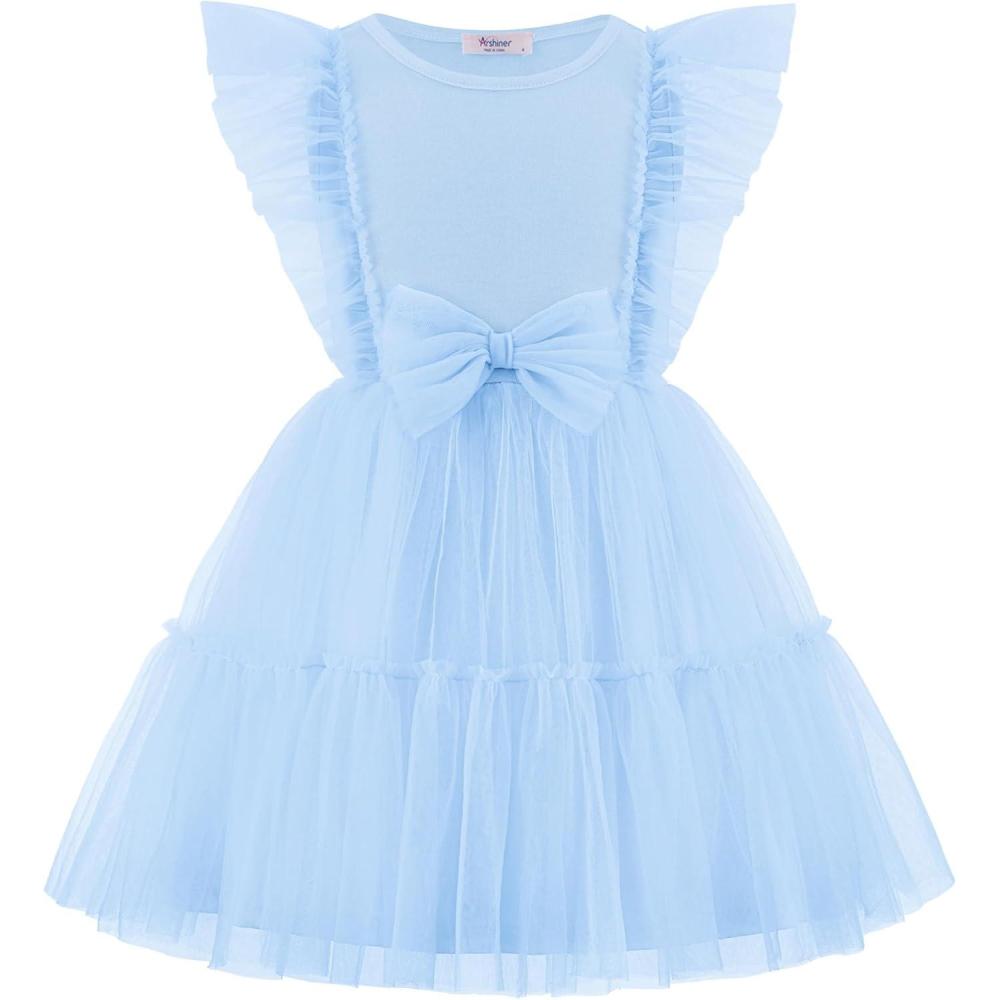 image:imageArshiner Toddler Tutu Dress Girls Tulle Ruffle Bowknot Dresses Summer Wedding Birthday Party Formal Princess Dress 26TBlue