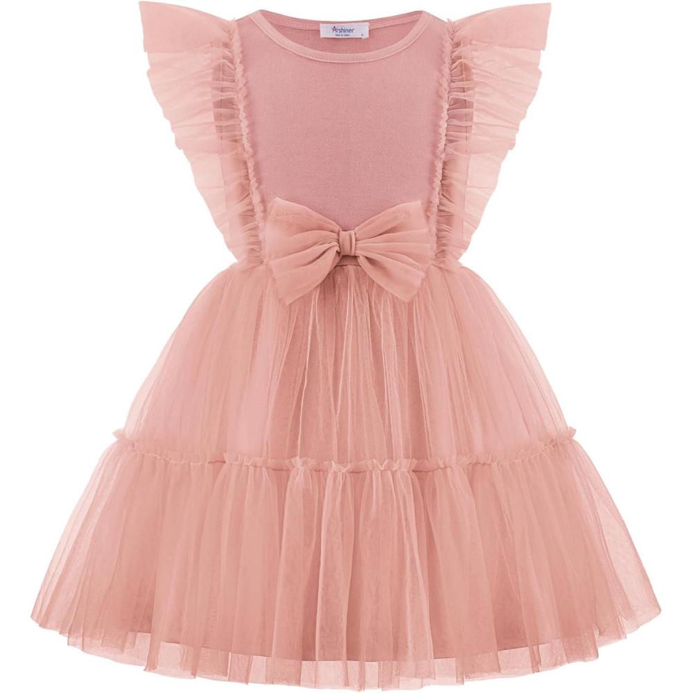 image:imageArshiner Toddler Tutu Dress Girls Tulle Ruffle Bowknot Dresses Summer Wedding Birthday Party Formal Princess Dress 26TDusty Pink