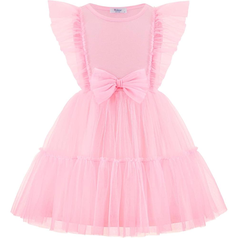 image:imageArshiner Toddler Tutu Dress Girls Tulle Ruffle Bowknot Dresses Summer Wedding Birthday Party Formal Princess Dress 26TPink