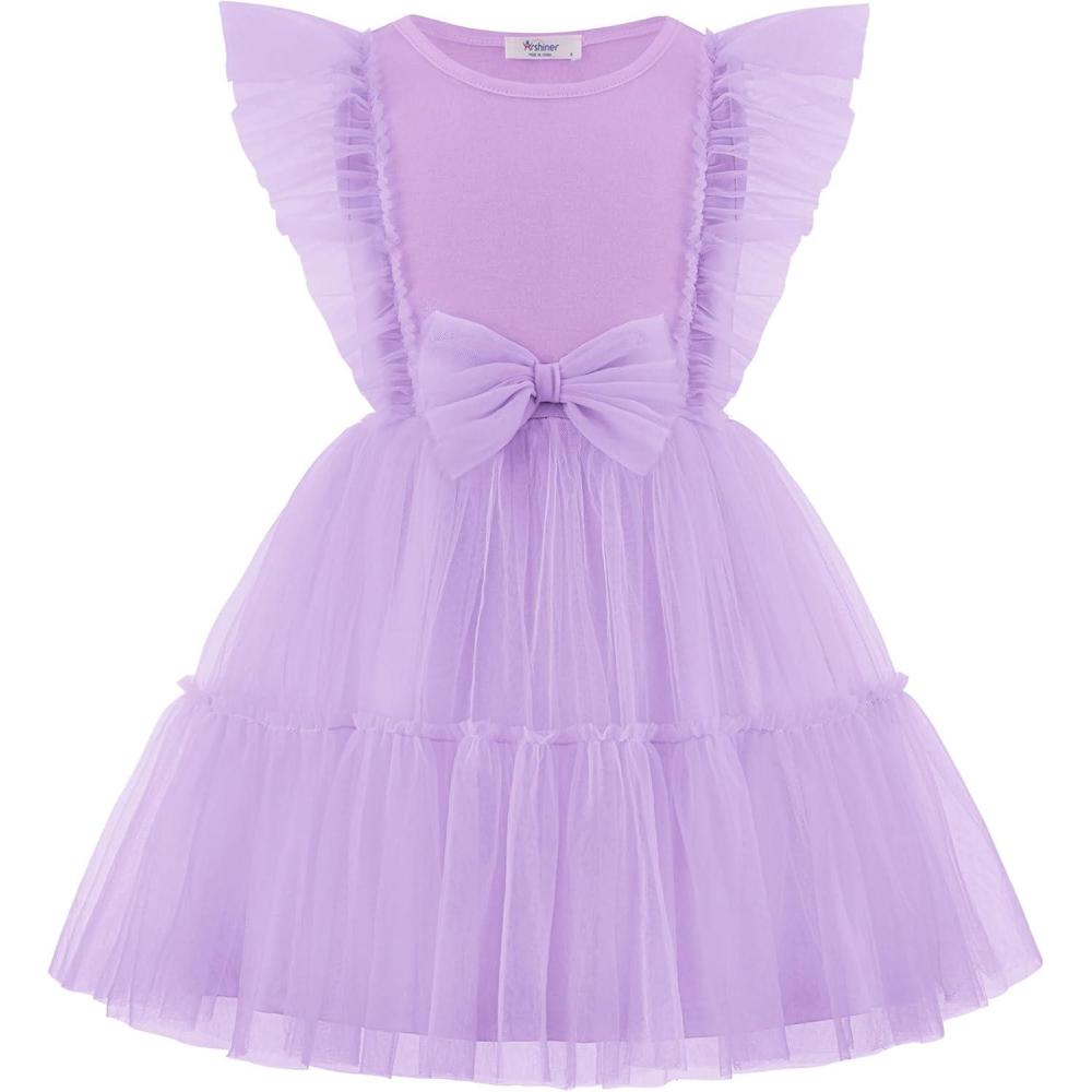 image:imageArshiner Toddler Tutu Dress Girls Tulle Ruffle Bowknot Dresses Summer Wedding Birthday Party Formal Princess Dress 26TPurple
