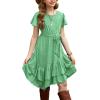 Arshiner Girls Dresses Loose Plain Casual Ruffle Swing Midi Dress with Belt for 5-14 Years(Green)