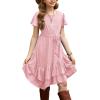 Arshiner Girls Dresses Loose Plain Casual Ruffle Swing Midi Dress with Belt for 5-14 Years(Pink)