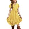 Arshiner Girls Dresses Loose Plain Casual Ruffle Swing Midi Dress with Belt for 5-14 Years(Yellow)
