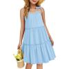 Arshiner Girl Summer Dresses Tween Boho Spaghetti Strap A-Line Swing Flowy Ruffle Tiered Sundress with Pockets(Light Blue)