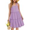 Arshiner Girl Summer Dresses Tween Boho Spaghetti Strap A-Line Swing Flowy Ruffle Tiered Sundress with Pockets(Purple)