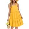 Arshiner Girl Summer Dresses Tween Boho Spaghetti Strap A-Line Swing Flowy Ruffle Tiered Sundress with Pockets(Yellow)